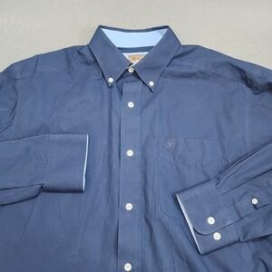 Ariat Button Down Shirt Navy Blue Wrinkle Free Cotton Long Sleeve Mens Size M